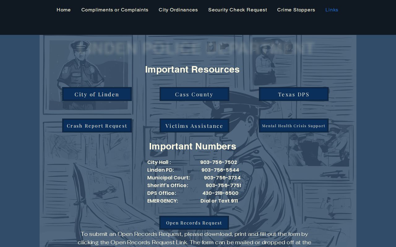 Linden Police Department Cass County public-record request resource page